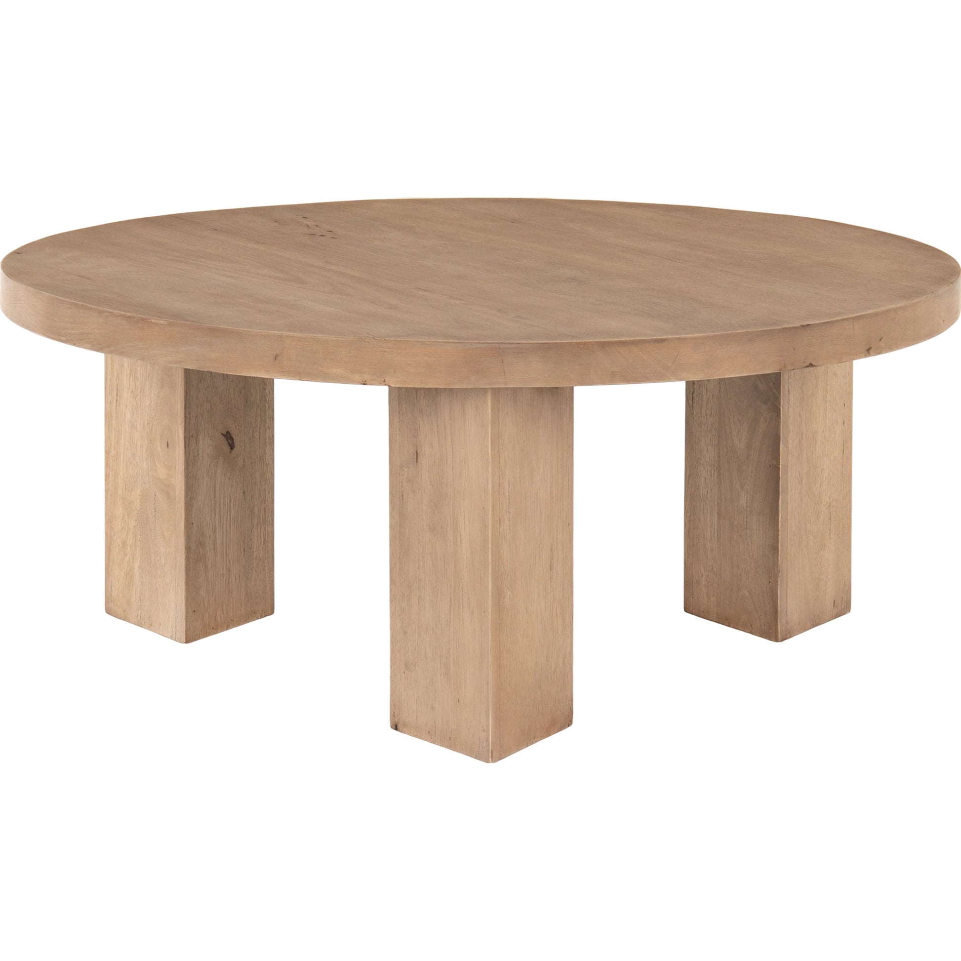 Mesa Round Coffee Table by Four Hands in light brushed parawood. Made from solid parawood in a eclectic & global style.