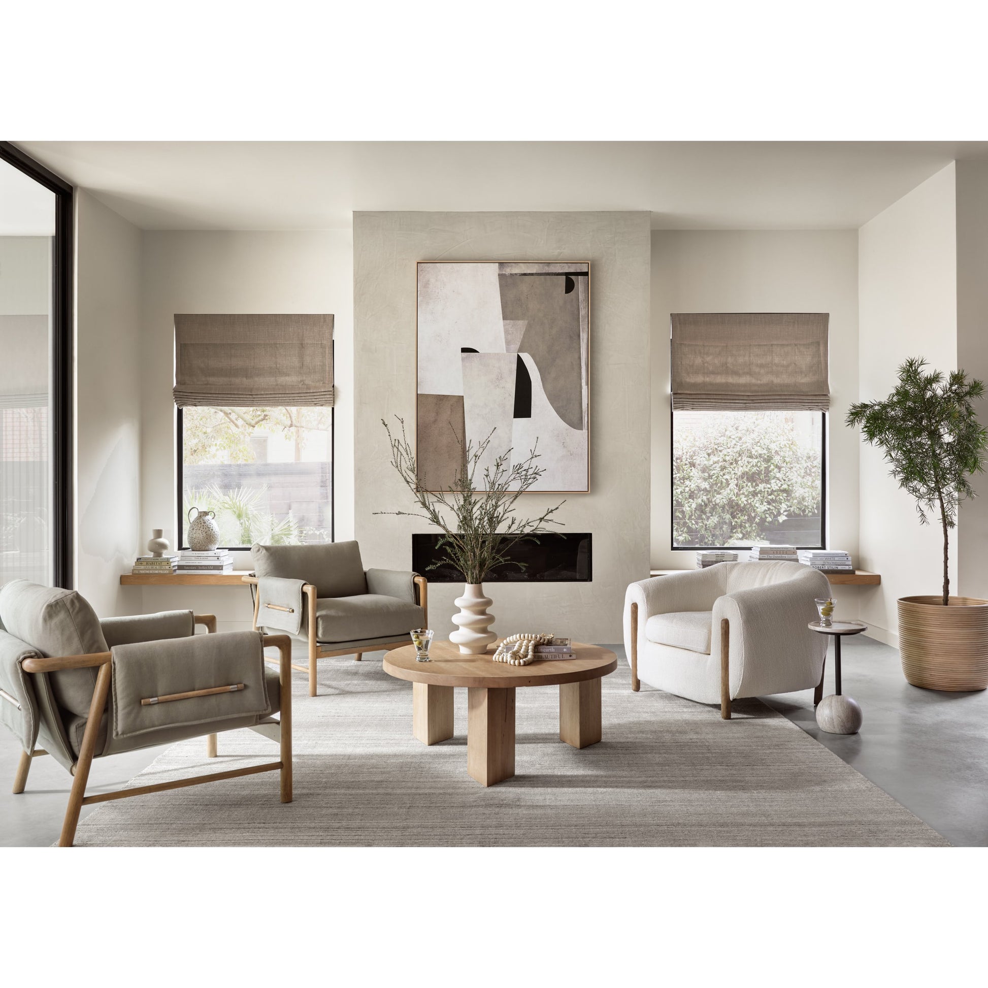 Mesa Round Coffee Table by Four Hands in light brushed parawood. Made from solid parawood in a eclectic & global style.