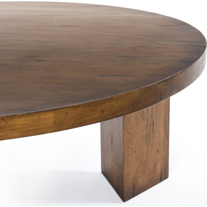 Mesa Round Coffee Table by Four Hands in light brushed parawood. Made from solid parawood in a eclectic & global style.
