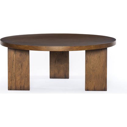 Mesa Round Coffee Table by Four Hands in light brushed parawood. Made from solid parawood in a eclectic & global style.