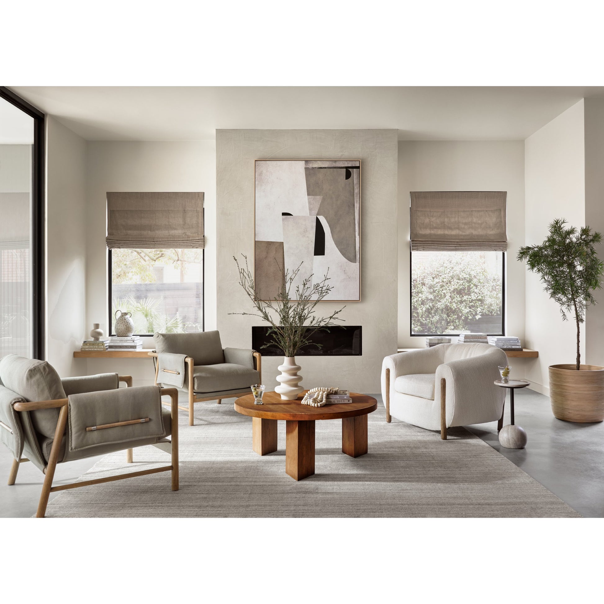 Mesa Round Coffee Table by Four Hands in light brushed parawood. Made from solid parawood in a eclectic & global style.