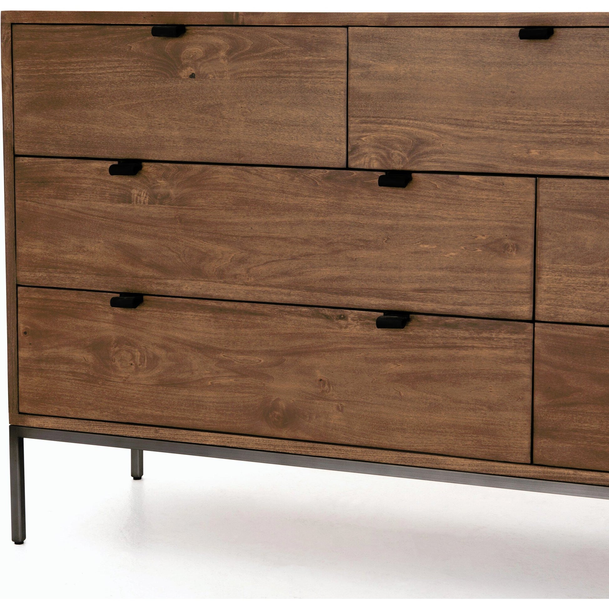 Trey 7 Drawer Dresser by Four Hands. Made from solid poplar, top grain leather in a rustic style.
