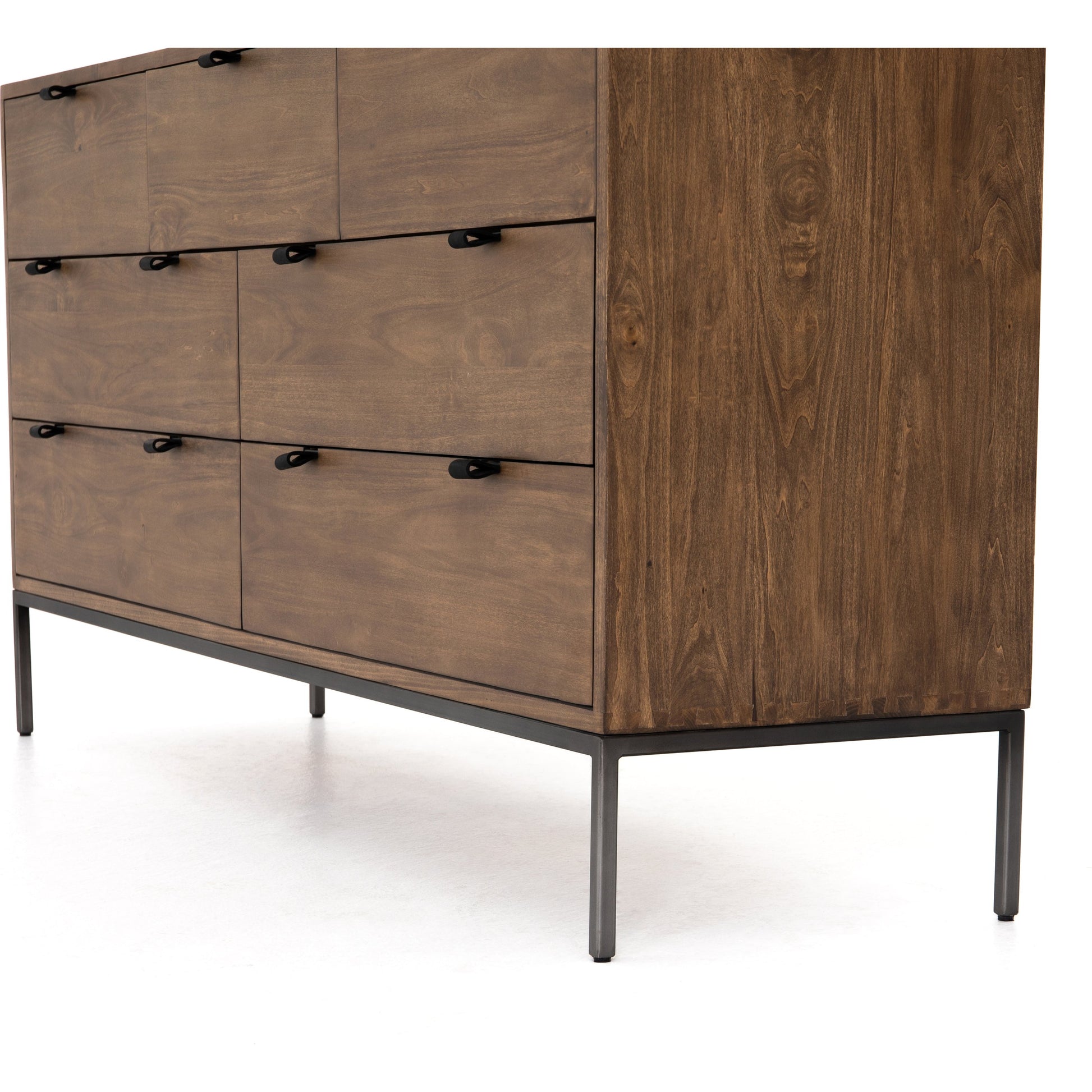 Trey 7 Drawer Dresser by Four Hands. Made from solid poplar, top grain leather in a rustic style.