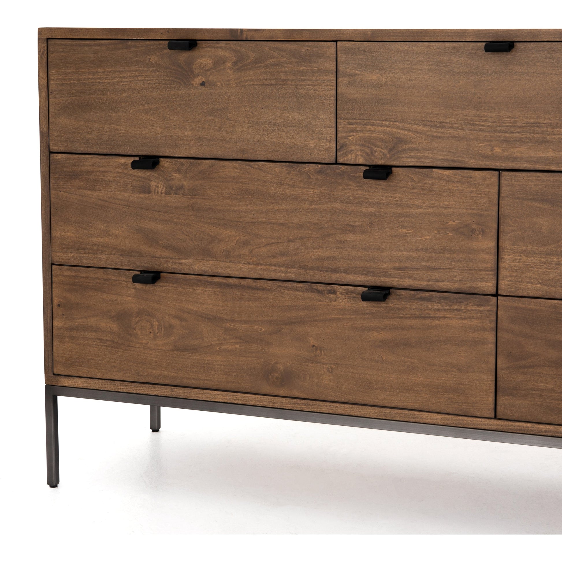 Trey 7 Drawer Dresser by Four Hands. Made from solid poplar, top grain leather in a rustic style.