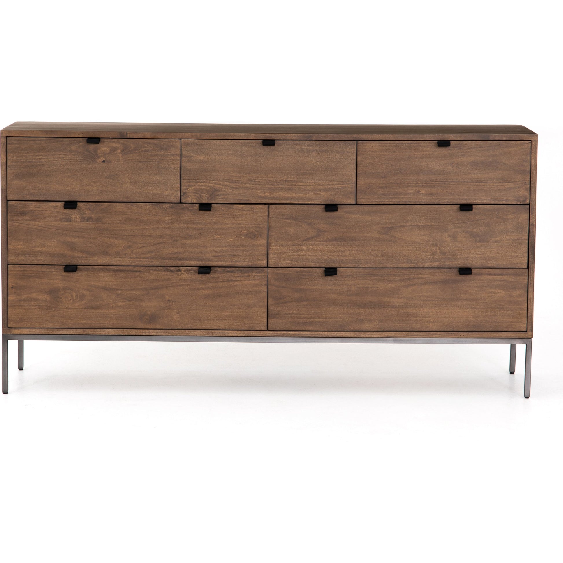 Trey 7 Drawer Dresser by Four Hands. Made from solid poplar, top grain leather in a rustic style.