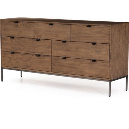 Trey 7 Drawer Dresser by Four Hands. Made from solid poplar, top grain leather in a rustic style.