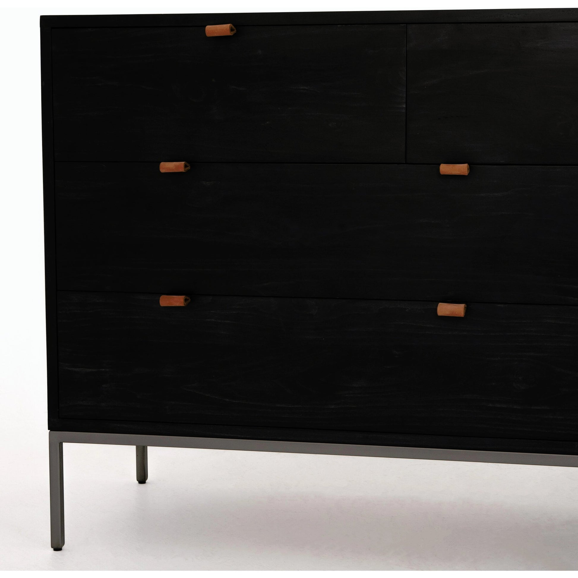 Trey 7 Drawer Dresser by Four Hands. Made from solid poplar, top grain leather in a rustic style.