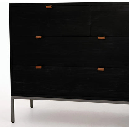 Trey 7 Drawer Dresser by Four Hands. Made from solid poplar, top grain leather in a rustic style.