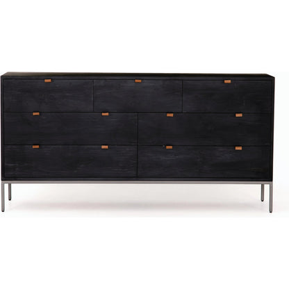 Trey 7 Drawer Dresser by Four Hands. Made from solid poplar, top grain leather in a rustic style.