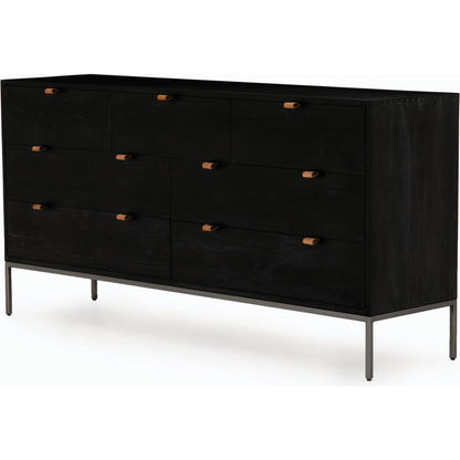 Trey 7 Drawer Dresser by Four Hands. Made from solid poplar, top grain leather in a rustic style.