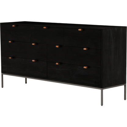 Trey 7 Drawer Dresser by Four Hands. Made from solid poplar, top grain leather in a rustic style.