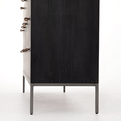 Trey 7 Drawer Dresser by Four Hands. Made from solid poplar, top grain leather in a rustic style.