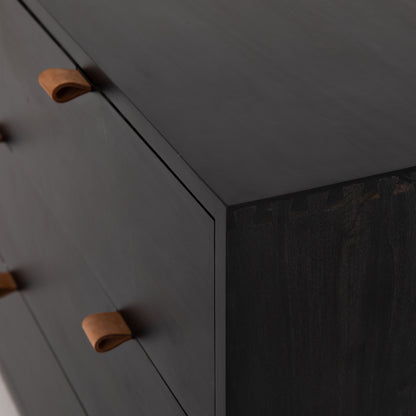 Trey 7 Drawer Dresser by Four Hands. Made from solid poplar, top grain leather in a rustic style.