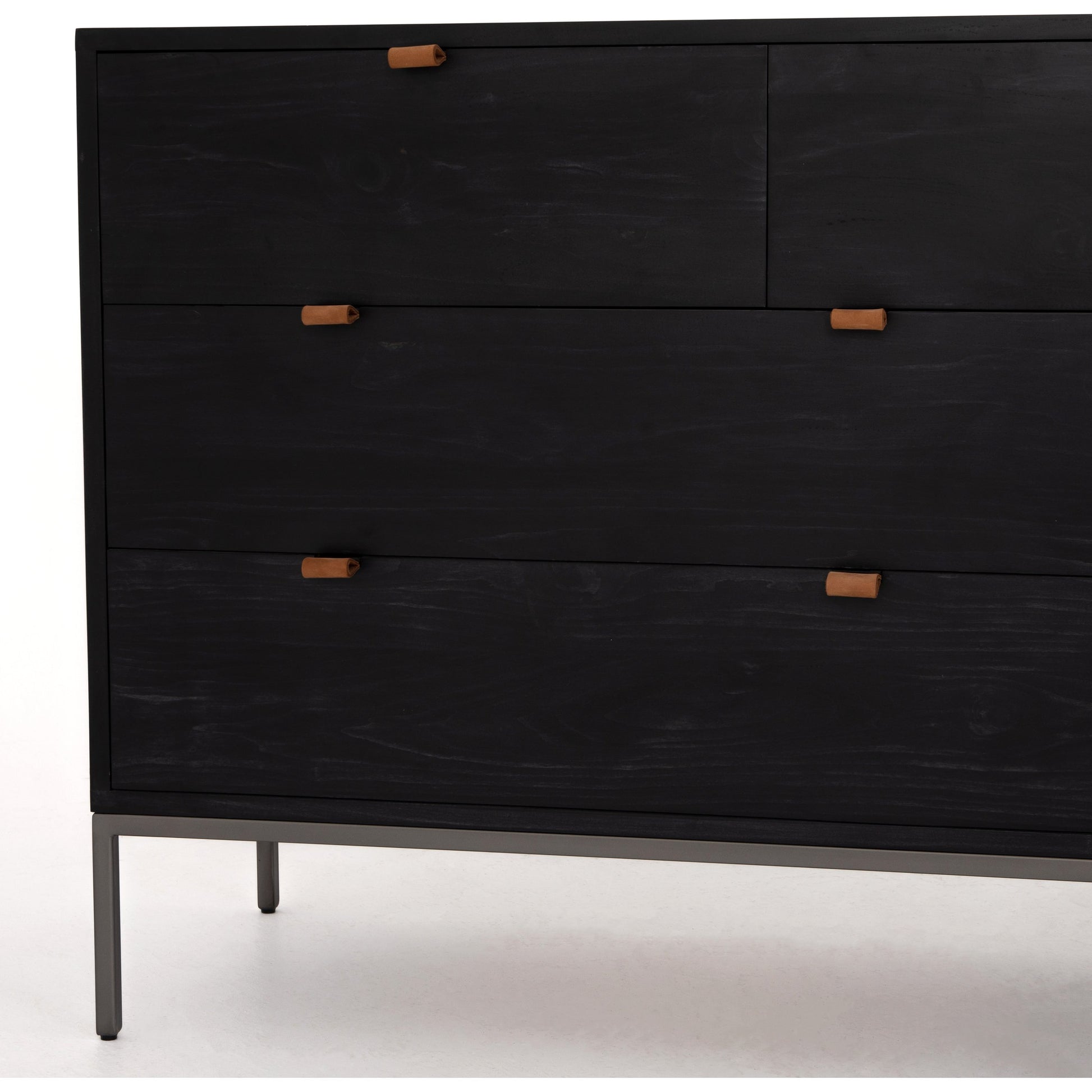Trey 7 Drawer Dresser by Four Hands. Made from solid poplar, top grain leather in a rustic style.