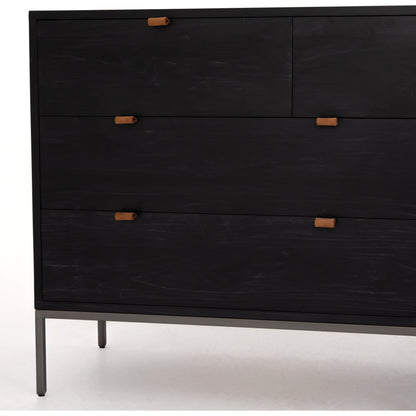 Trey 7 Drawer Dresser by Four Hands. Made from solid poplar, top grain leather in a rustic style.