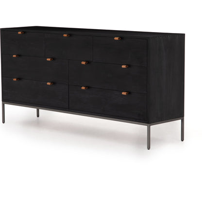 Trey 7 Drawer Dresser by Four Hands. Made from solid poplar, top grain leather in a rustic style.