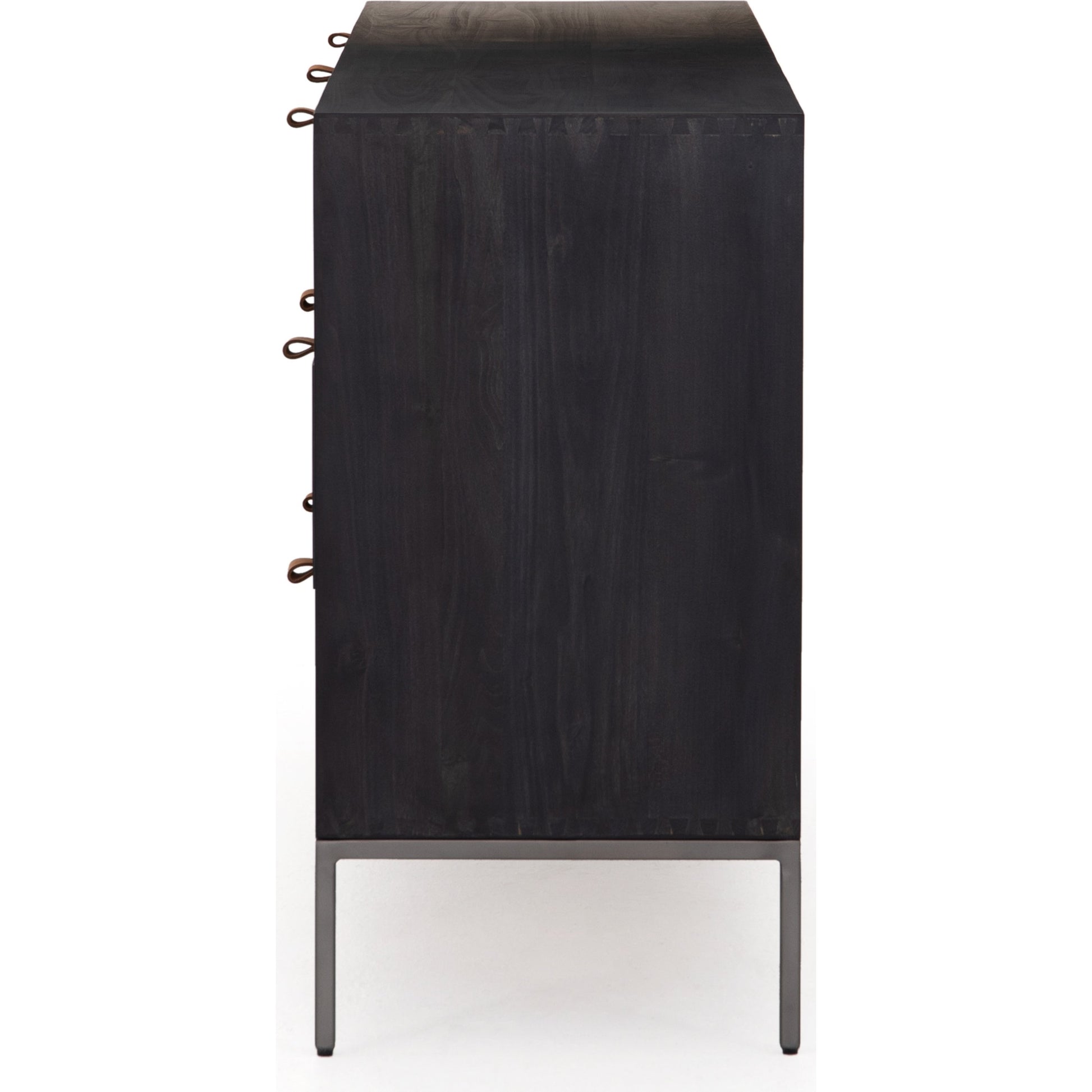 Trey 7 Drawer Dresser by Four Hands. Made from solid poplar, top grain leather in a rustic style.
