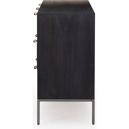Trey 7 Drawer Dresser by Four Hands. Made from solid poplar, top grain leather in a rustic style.