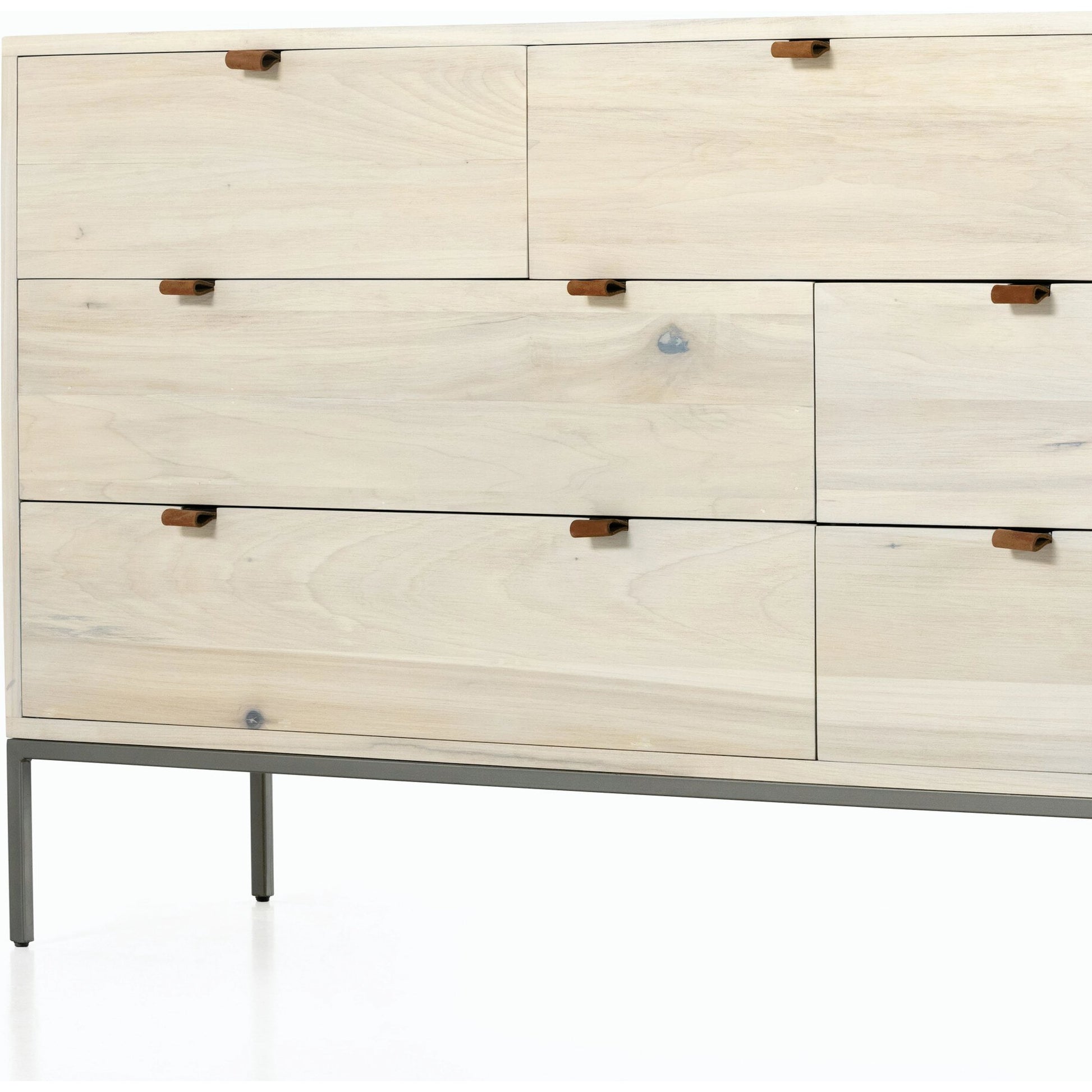 Trey 7 Drawer Dresser by Four Hands. Made from solid poplar, top grain leather in a rustic style.