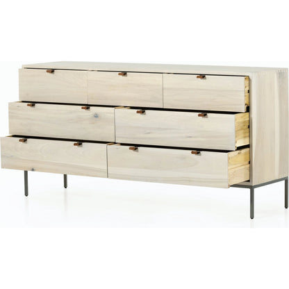 Trey 7 Drawer Dresser by Four Hands. Made from solid poplar, top grain leather in a rustic style.