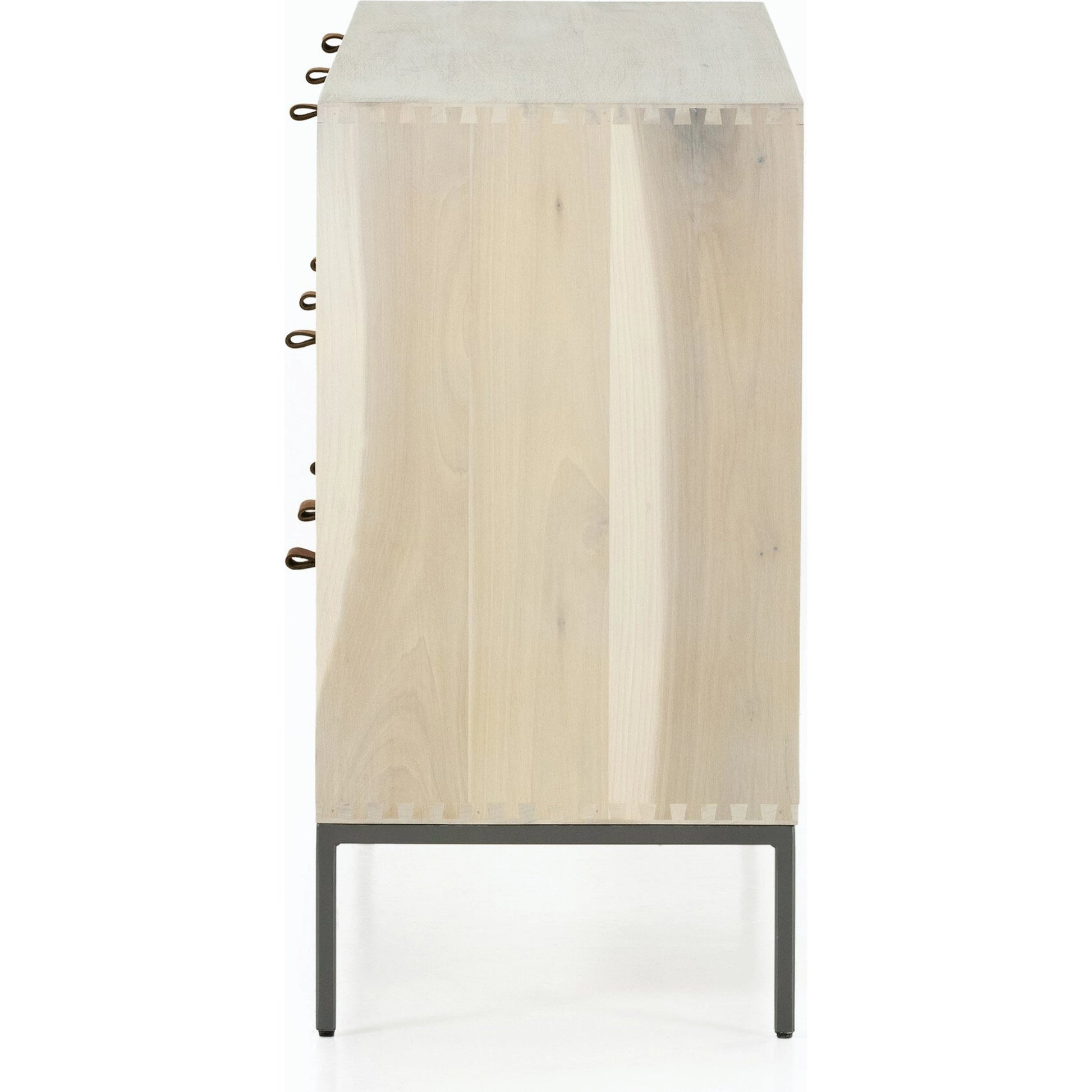 Trey 7 Drawer Dresser by Four Hands. Made from solid poplar, top grain leather in a rustic style.