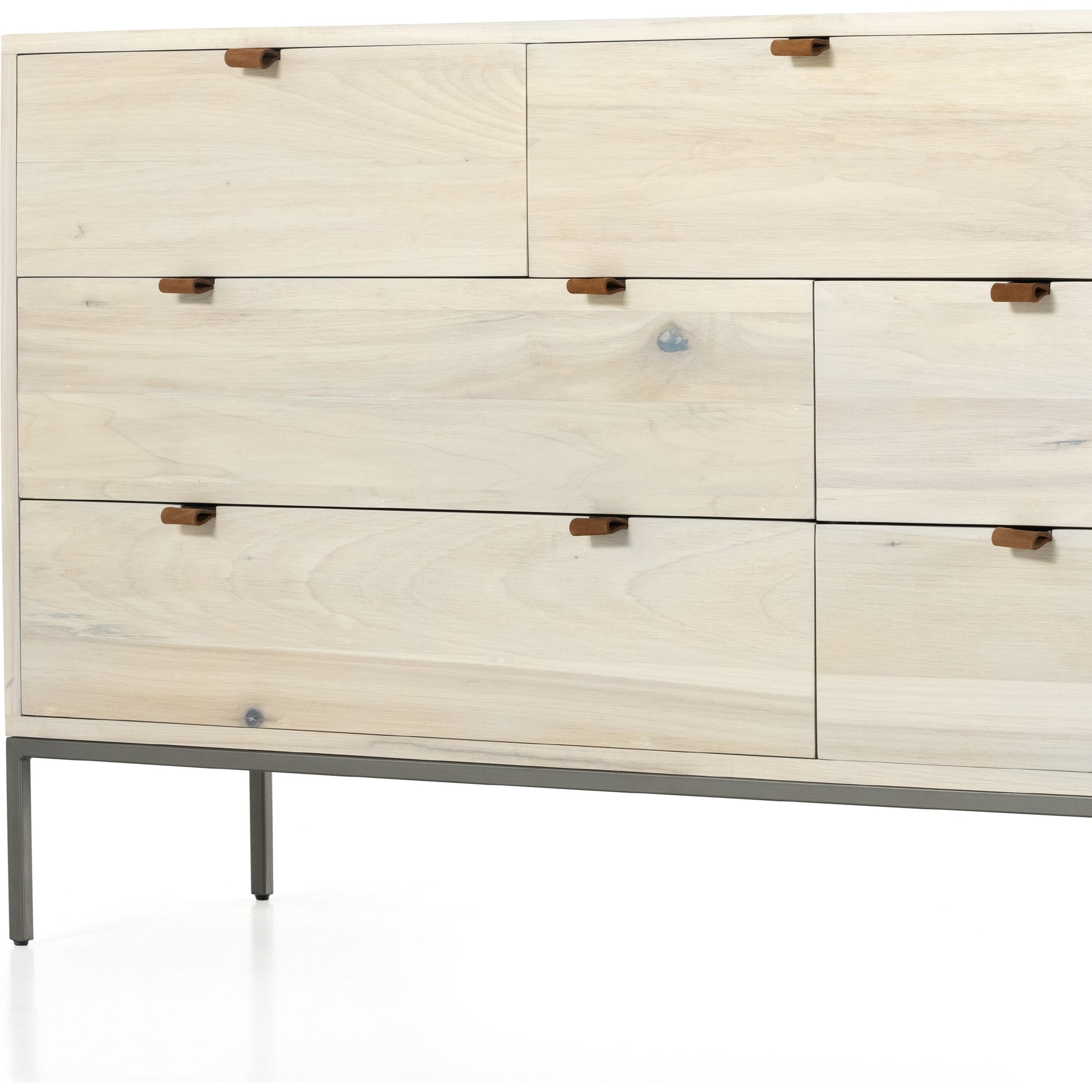 Trey 7 Drawer Dresser by Four Hands. Made from solid poplar, top grain leather in a rustic style.