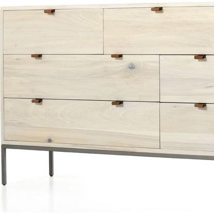 Trey 7 Drawer Dresser by Four Hands. Made from solid poplar, top grain leather in a rustic style.