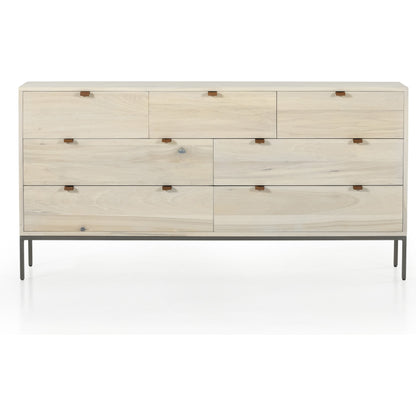 Trey 7 Drawer Dresser by Four Hands. Made from solid poplar, top grain leather in a rustic style.