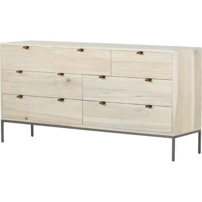 Trey 7 Drawer Dresser by Four Hands. Made from solid poplar, top grain leather in a rustic style.
