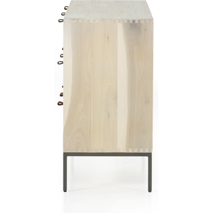 Trey 7 Drawer Dresser by Four Hands. Made from solid poplar, top grain leather in a rustic style.