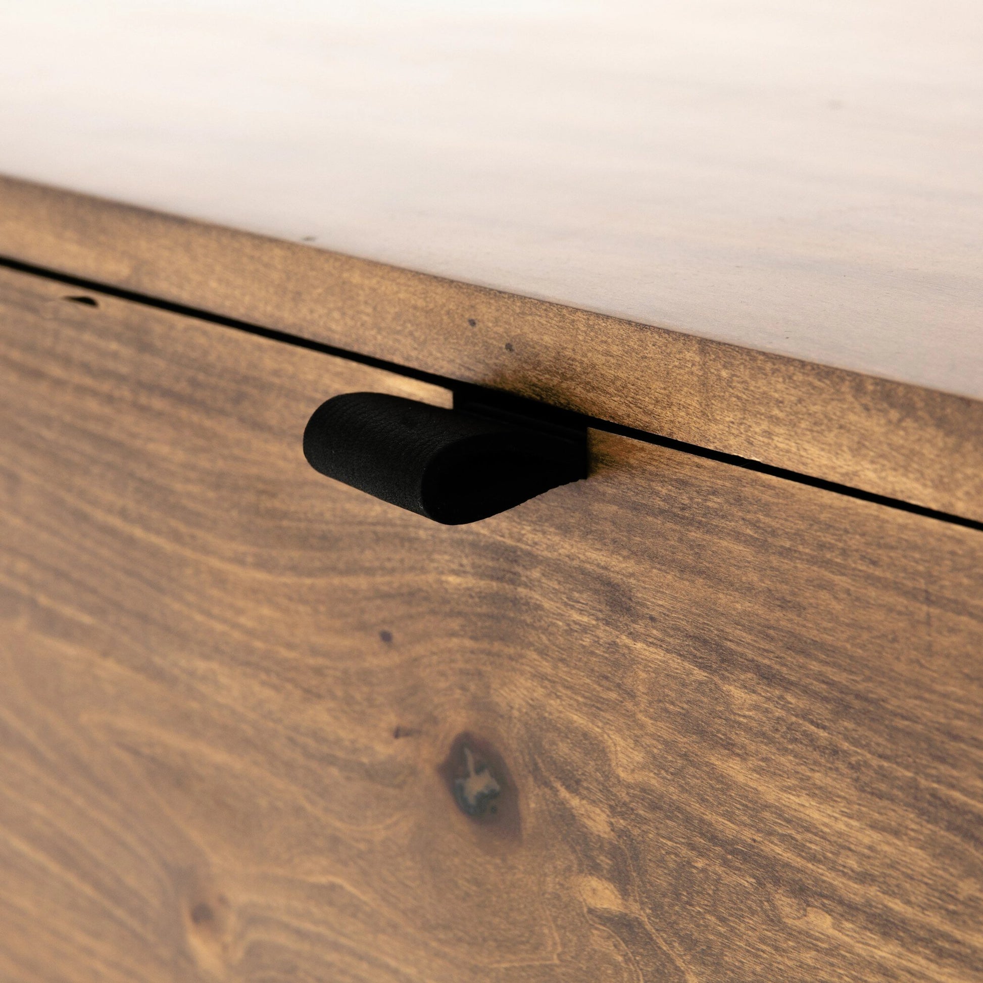 Trey 5 Drawer Dresser by Four Hands. Made from solid poplar, top grain leather, iron in a rustic style.