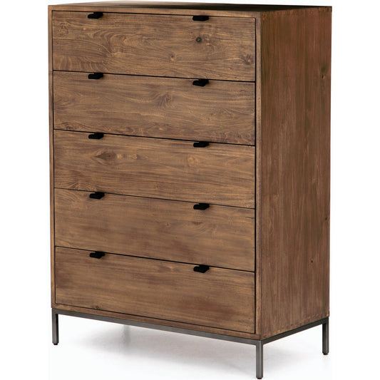 001 SI-2137664 | Primary Silo | Trey 5 Drawer Dresser by Four Hands. Made from solid poplar, top grain leather, iron in a rustic style.