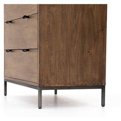 Trey 5 Drawer Dresser by Four Hands. Made from solid poplar, top grain leather, iron in a rustic style.
