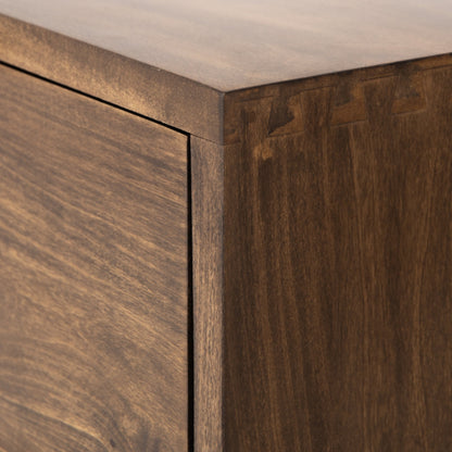 Trey 5 Drawer Dresser by Four Hands. Made from solid poplar, top grain leather, iron in a rustic style.