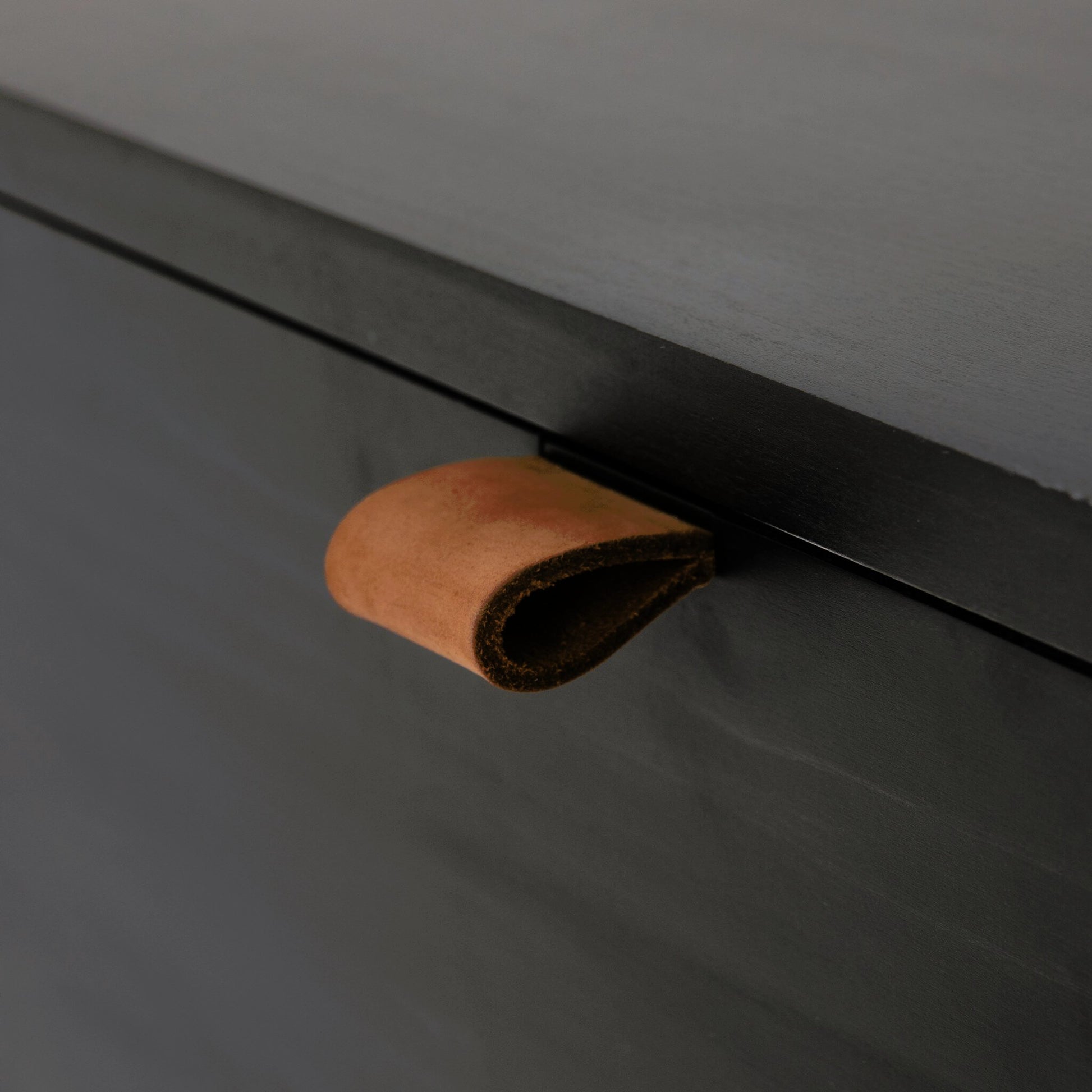 Trey 5 Drawer Dresser by Four Hands. Made from solid poplar, top grain leather, iron in a rustic style.