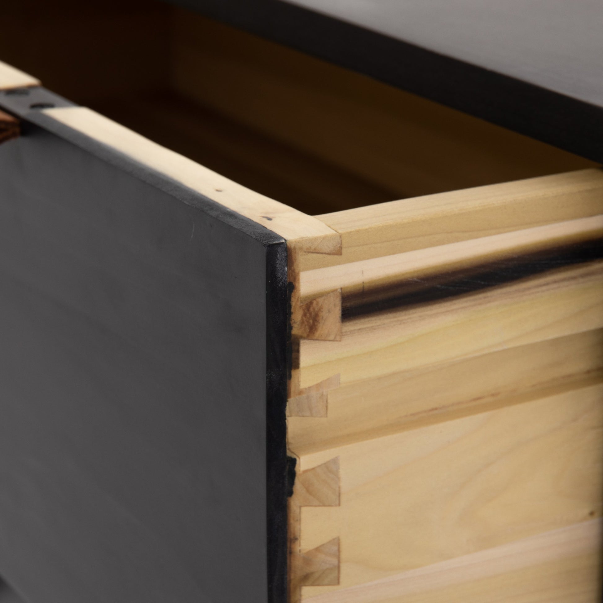 Trey 5 Drawer Dresser by Four Hands. Made from solid poplar, top grain leather, iron in a rustic style.