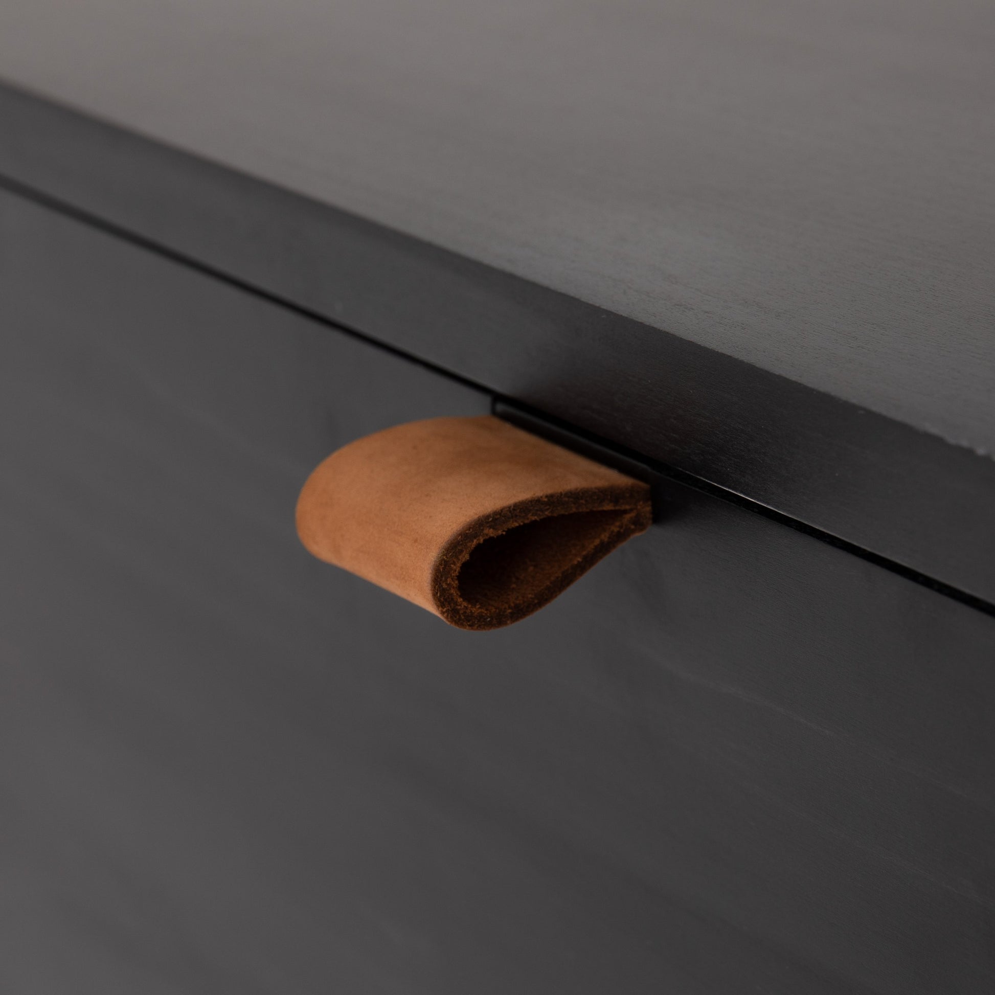 Trey 5 Drawer Dresser by Four Hands. Made from solid poplar, top grain leather, iron in a rustic style.