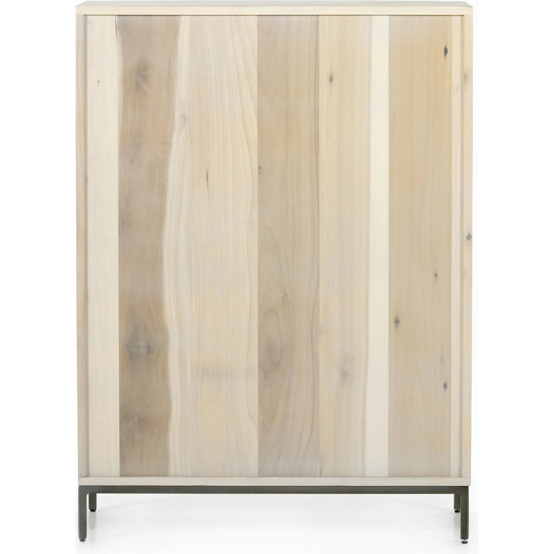 Trey 5 Drawer Dresser by Four Hands. Made from solid poplar, top grain leather, iron in a rustic style.