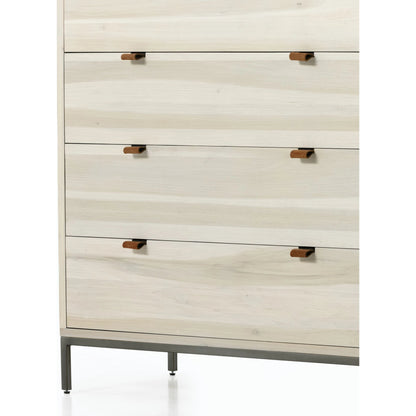 Trey 5 Drawer Dresser by Four Hands. Made from solid poplar, top grain leather, iron in a rustic style.