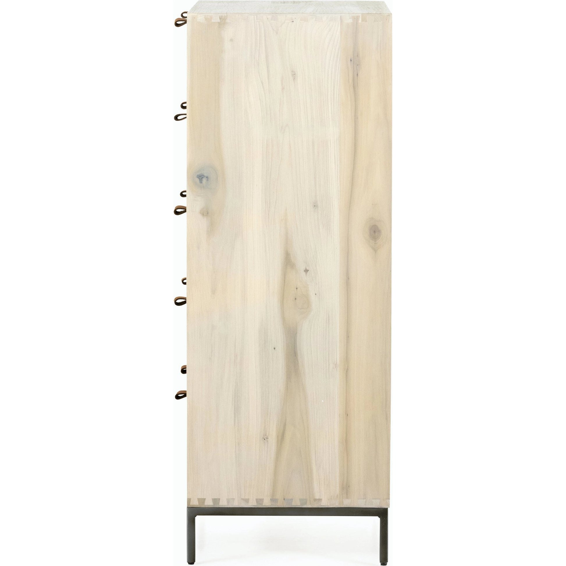 Trey 5 Drawer Dresser by Four Hands. Made from solid poplar, top grain leather, iron in a rustic style.