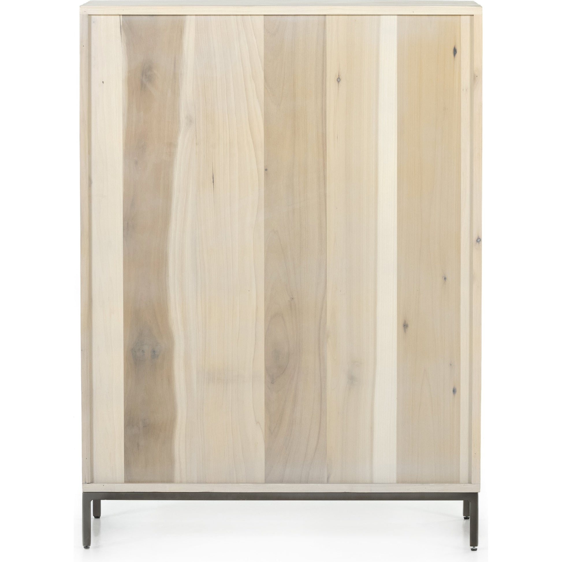 Trey 5 Drawer Dresser by Four Hands. Made from solid poplar, top grain leather, iron in a rustic style.