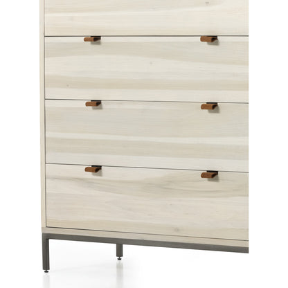 Trey 5 Drawer Dresser by Four Hands. Made from solid poplar, top grain leather, iron in a rustic style.