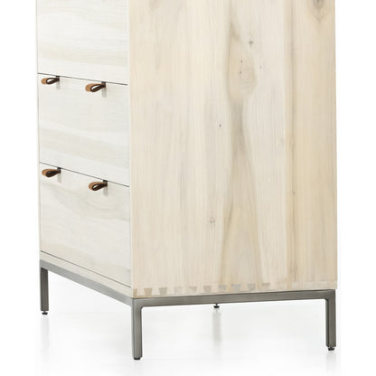 Trey 5 Drawer Dresser by Four Hands. Made from solid poplar, top grain leather, iron in a rustic style.