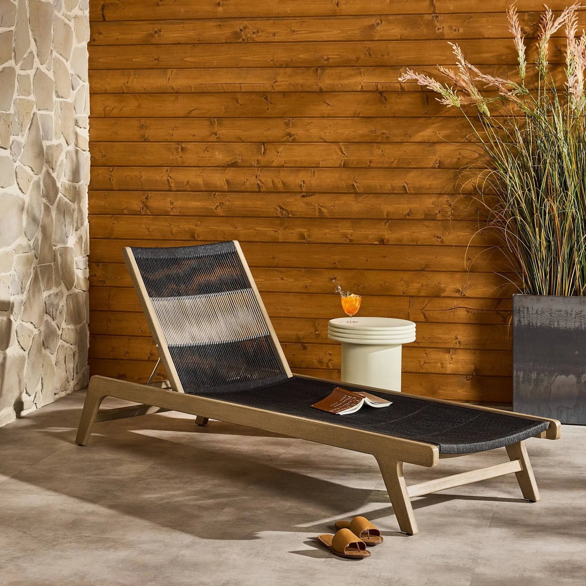 Julian Outdoor Chaise by Four Hands. Made from solid fsc®-certified teak, 100% polypropylene in a modern style.
