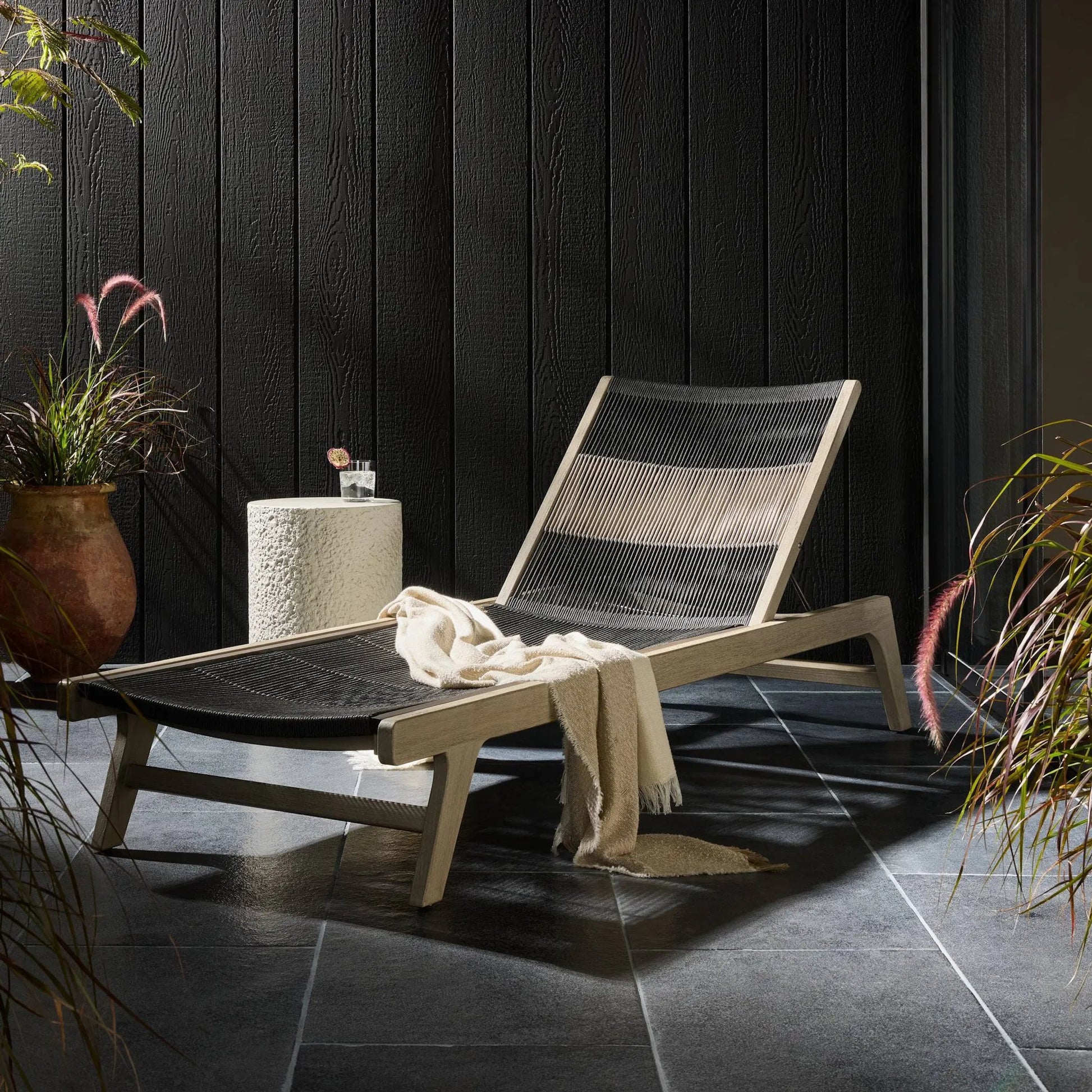 Julian Outdoor Chaise by Four Hands. Made from solid fsc®-certified teak, 100% polypropylene in a modern style.