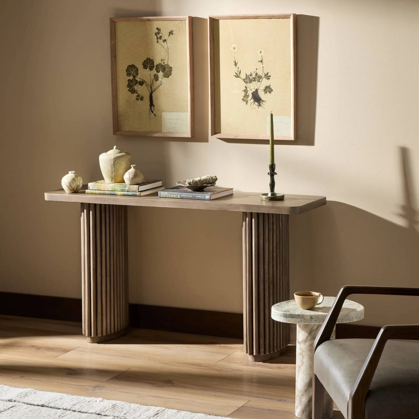 012 SI-1716581 | Lifestyle | Rutherford Console Table by Four Hands in reclaimed ashen brown. Made from solid mixed reclaimed wood in a eclectic & global style.