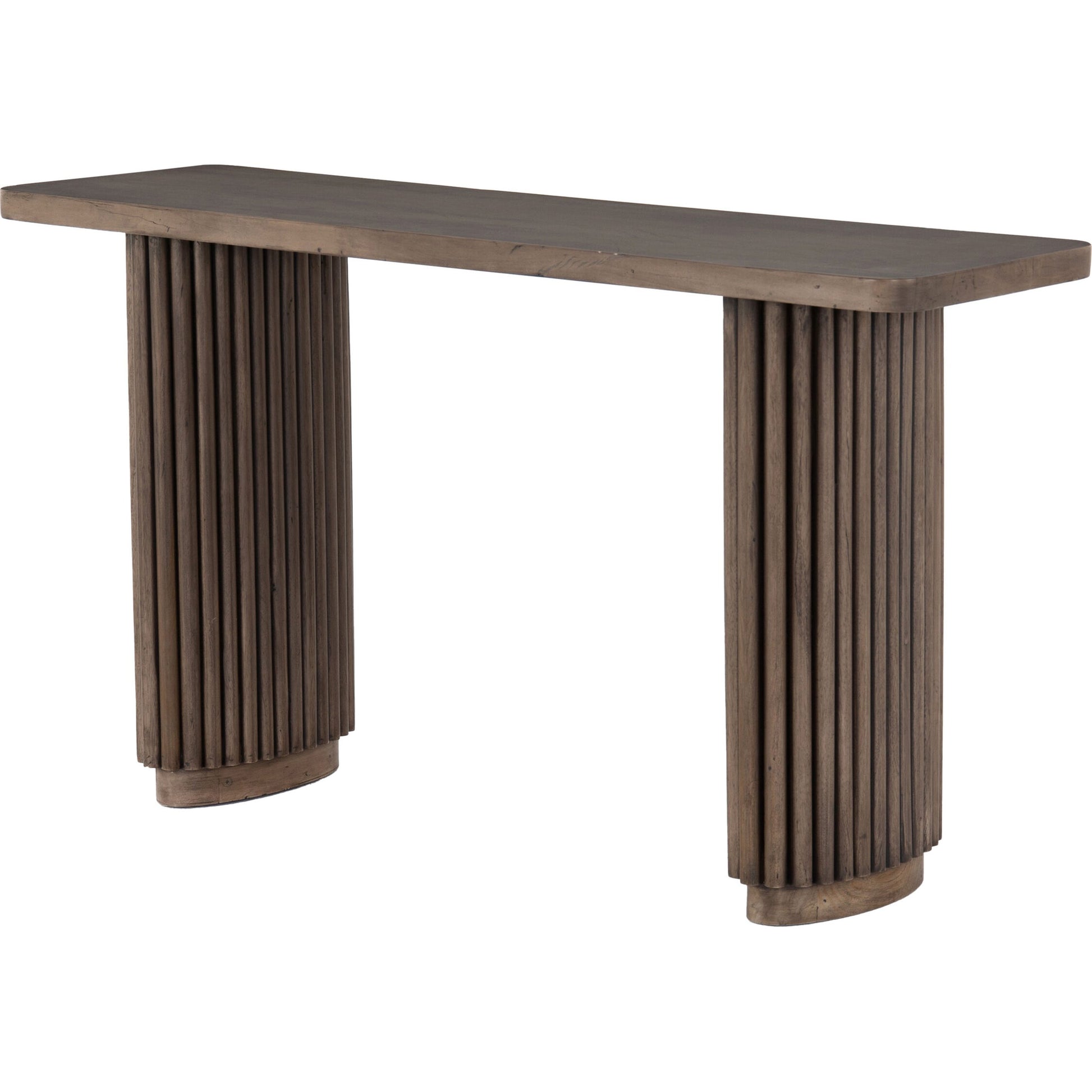 Rutherford Console Table by Four Hands in reclaimed ashen brown. Made from solid mixed reclaimed wood in a eclectic & global style.