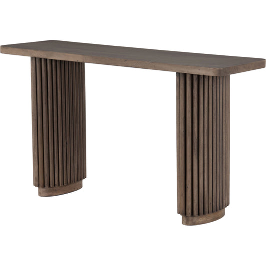 001 SI-1716581 | Additional Silo | Rutherford Console Table by Four Hands in reclaimed ashen brown. Made from solid mixed reclaimed wood in a eclectic & global style.