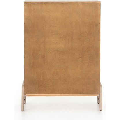 Rosedale 6 Drawer Tall Dresser by Four Hands. Made from oak veneer, top grain leather in a modern style.