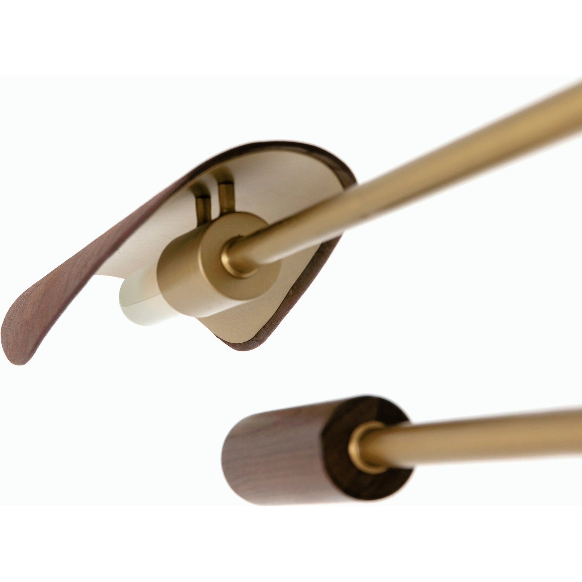 Astrid Chandelier by Four Hands in antique brass, dark walnut, dark brown leather. Made from iron, top grain leather in a modern style.